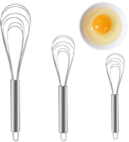 Lot de 3 fouets plats en acier inoxydable, fouet, fouet à main, ensemble de fouets de cuisine pour mélanger, mélanger la pâte, œufs, mousser, battre, whisky de haute qualité pour salle à manger