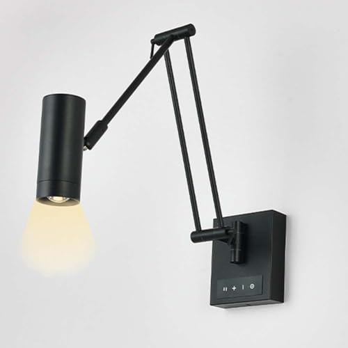 LOGT LED Verstellbar Wandleuchte mit Touch Schalter Innen Wandlampe Swing Arm Drehbar Wandspot Lange Arm Wand Leselampe Dimmbar Wandbeleuchtung Einstellbar Schwenkarm Nachttischlampe,Schwarz
