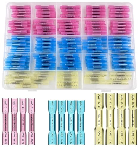 Legpador 200pcs Schrumpfschlauch Kabelverbinder Wasserdicht, Lötverbinder Quetschverbinder, Stoßverbinder, Schrumpfverbinder Durchgangsverbinder, Crimpverbinder Schmelzverbinder, für KFZ, Boot, Marine