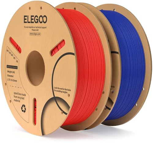 ELEGOO PLA Filament 1.75mm, 3D Drucker Filament PLA Blau Rot 2KG | Maßgenauigkeit +/- 0,02mm, 1kg Pappspule (2.2lbs), Sauber Gewickelte, Vakuumverpackung für Meisten FDM 3D Drucker