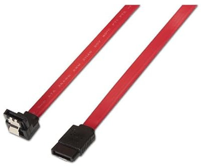 VoltShine Cable SATA III 6G acodado con anclajes, longitud 0.5m, ideal para conectar discos duros y SSD en sistemas de almacenamiento.
