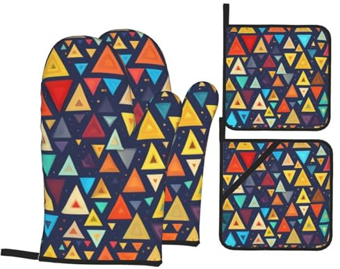 Set di 4 guanti da forno geometrici triangolari e presine da cucina, resistenti al calore, essenziali per la casa