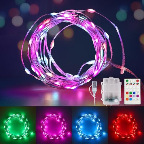 Fairy Lights Colour Changing String Lights with Remote, 16.4FT 1 Pack Twinkle LED Lights USB Plug or Battery Powered, Outdoor Waterproof Christmas Decorations for Bedroom Wedding Party Indoor