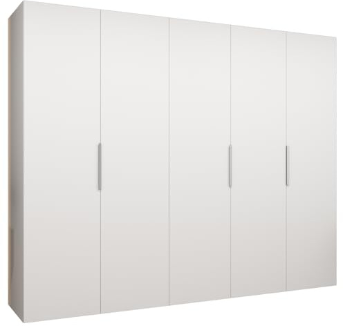MEBLE KRYSPOL - Kleiderschrank - Drehtürenschrank - Schrank 250x202x52cm - Moderner Garderobenschrank Schlafzimmer, Flur, Jugendzimmer - Farbe Weiß, Griff Kaschmir - Marbella 1 250