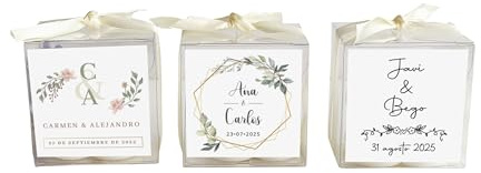 Set 12 Velas Aromáticas Bubble Personalizadas para Boda, Aroma Chai, Forma Burbuja, Regalo Ideal para Invitados con Cajita y Cinta