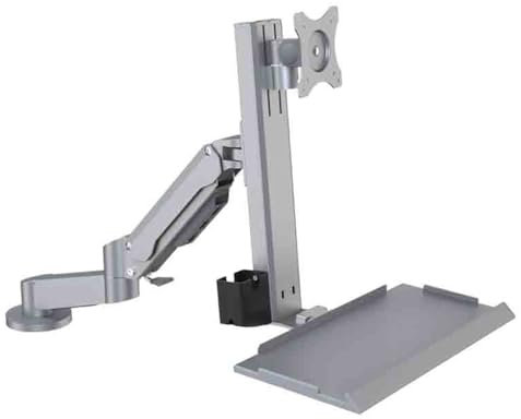 YANG11FAN Monitor Halterung Zweiarmiger Monitorständer mit Engineering-Tastatur, schwenkbar, verstellbar, silberfarben, Desktop-Stil Bildschirmhalterung
