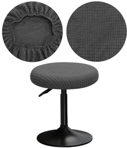 YINGAYOU Hockerbezug Rund 30-40 cm Bezug Barhocker Rund mit Plüsch Quadrate Luxuriöser Stoff Waschbar Dehnbar Wunderschöne Farbe für Runde und Eckige Hocker (1, Grau)