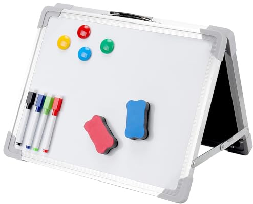 Whiteboard Klein Set, 30x40cm, Doppelseitige Schreibtafel Abwischbar | Aluminiumrahmen mit Ständer, Zubehör Set, für Büro Zuhause Notizen Zeichnen
