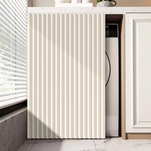 Cortina Cocina Puerta, Cortinas de Armario Plegables, Antipolvo Impermeable, Cortinas para Cocina,Debajo del Fregadero, Armarios Sin Puertas, Cafetería, Baño, Lavandería(Khaki,W 60 CM x H 70 CM)