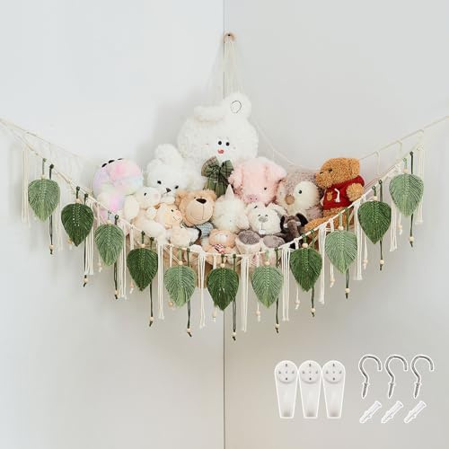 Pretty Jolly Stuffed Animal Hammock with Hand Woven Leaf Tassels and Beads