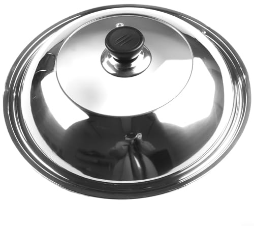 TDCuizent Stainless Steel Wok Lid and Pot Cover with Visible Tempered Glass Centre Combined Tripod Design with Knob Handle for Easy Lifting Heat Resistant Splash Guard to Keep Food Warm (38CM)