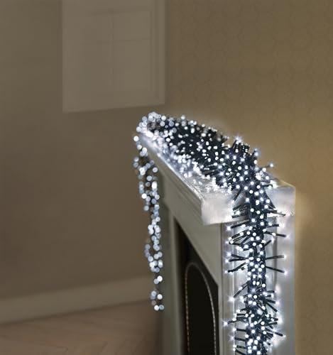 Premier 18.5m 1440 LED Cluster Christmas Lights – Multi Action Indoor Decoration with Timer – White