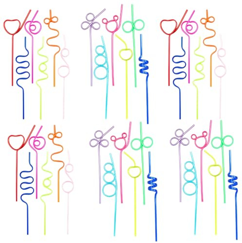36 Plastics Straw Reusable, Plastic Bendy Straws and Curly Straws, 26 * 0.5cm Party for Drinks, Reusable Plastic Straw for Smoothies and Beverages