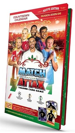 Match Attax Adventskalender 2025/2026 – Exklusives UEFA Champions League Sammelkarten-Set mit 121 Karten + Infinity Karte von Franck Ribéry – inkl. Heartglobal Versandschutz