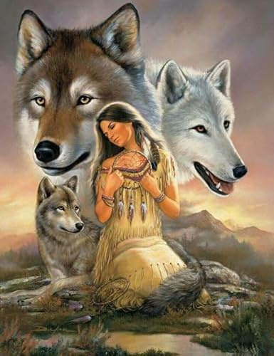 DMQBT Puzzles Für Adults 1500 Piece ，Colorful ，Nativess India and Wolfs Abstract Oil Painting ，Adult Family Stress Relief Puzzle Toys - Xu761Tw