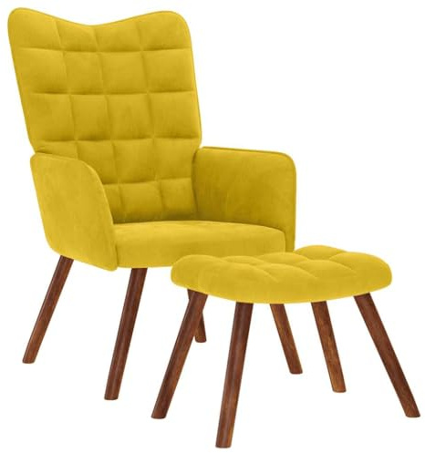 Ziaphsol Relaxsessel mit Hocker, Gelber Samt, Bequemer Loungesessel für Wohnzimmer, Schlafzimmer, Büro, Gemütliche Indoor-Möbel