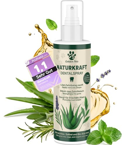 TESTNOTE SEHR GUT Dentalspray Hunde & Katzen - BIO Aloe Vera & Minze | 100% natürlich - Effektiv bei Mundgeruch, Zahnbelag und Vorbeugung von Zahnstein - 200ml