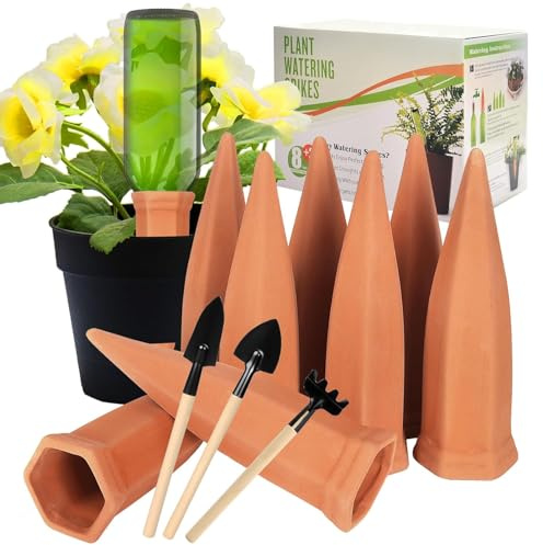 TOSUTO 8 Picos Riego Plantas,Riego Automatico Macetas,Dispensador de Agua para Plantas en macetas,Regar Planta Vacaciones Automatico,Conos de Arcilla para Regar Planta en Interiores y Exteriores