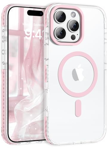 BENTOBEN Magnetic Case for iPhone 16 Pro Max [Compatible with MagSafe], Transparent Clear Anti-yellow Cute Military Grade Protection Bumper Guard Slim Shockproof Case for iPhone 16 Pro Max, Clear Pink
