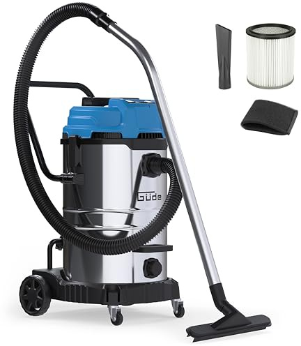 Güde GNTS 3-60L Nass-Trockensauger - 230 Volt, 3600 Watt aus 3 Elektromotoren, 190 Millibar Unterdruck, 60 Liter Edelstahlbehälter, Filterreinigung, Saugschlauch, Metallsaugrohr, Bodendüse, Fugendüse