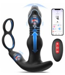 Kismloit Thrusting Prostate Massager AI Sync Male Sex Toys for Men | 3 Telescopic 10 Vibrating Modes Anal Toys, Dual Cock Ring Butt Plug, APP Remote Control Vibrator, IPX7 Waterproof