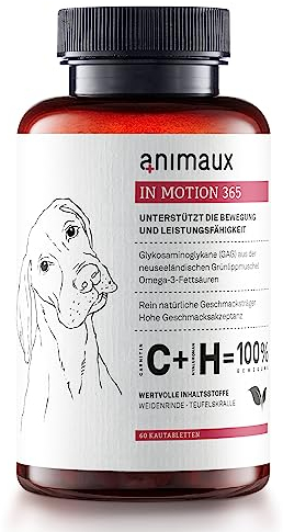 animaux In Motion 365– 60 Gelenktabletten – Ergänzungsfuttermittel für Hunde, mit Grünlippmuschel, Weidenrinde & Teufelskralle, für Knochen, Gelenke & Knorpel