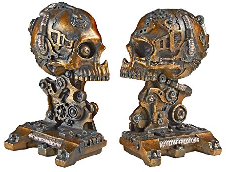 Design Toscano CL7028 Statuette Serre-Livres Squelette Cyborg, Or Antique, 14 x 16.5 x 20.5 cm