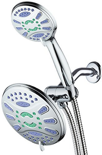 AquaStar Elite 3-in-1 High-Pressure 48-mode 7 Shower Head Combo with Microban Antimicrobial Anti-Clog Jets for More Power & Less Cleaning! Extra-Long 6 ft.Stainless Steel Hose. All Chrome Finish