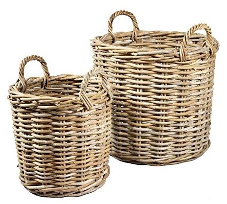 Runder Kubu Weidenkorb mit Henkel - Groß: Ø 45cm - Handgefertigter Pflanzkorb Weide - Hochwertig & Naturbelassen - Indoor & Outdoor - Gartenkorb Korbgeflecht - Übertopf für Garten / Wäschekorb