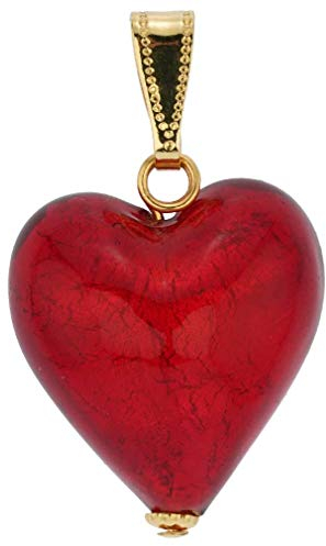 Glass Of Venice Collar con Colgante de corazón de Cristal de Murano de Cristal de Venecia, Rojo Fuego con Oro para Mujer, Hecho a Mano en Italia