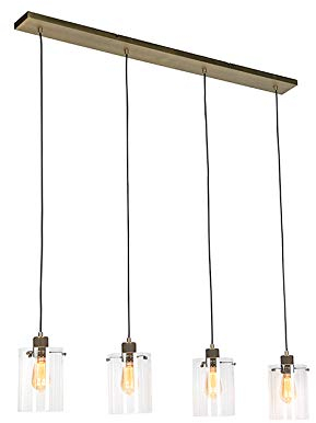 Qazqa - Modern Skandinavische Hängelampe I Pendellampe I Pendelleuchte Bronze mit Glas 4-flammig-Licht - Kuppel I Wohnzimmer I Schlafzimmer - Stahl Länglich - LED geeignet E27