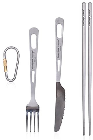 Boundless Voyage Outdoor Ultralight Titanium Knife Spork Chopsticks Camping Tableware Cutlery 3pcs Set