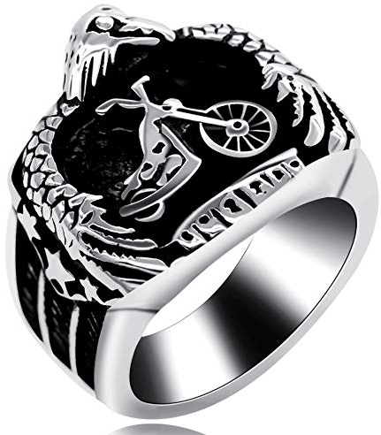 Uloveido Herren Cool rostfreier Stahl Motorrad Totem Ring Eagle Punk Biker Ring für Jungen Herren (62 (19.7))