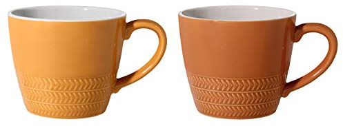 Bloomingville Tassen mit Henkel Hedda Retro Kaffeetasse Teetasse Vintage dickwandige Ø 9,5 x H 8,5 cm, orange, Keramik, 2er Set