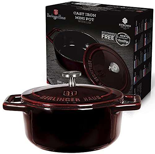 Berlinger Haus, Mini Cocotte, 10 cm, fonte, Collection Burgundy, Rétention de chaleur plus longue, conserve uniformément la chaleur, Idéal pour l'utilisation du four à table