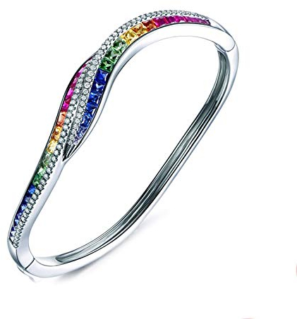 Daesar Armband Weißgold 750 Charm Regenbogen mit Bunten Saphire 3.57ct Armband Damen Weißgold Diamant 16CM
