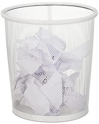 Relaxdays Reciclaje de Malla metálica Blanca-S Papelera de Metal Enrejado, Cubo Papeles Dormitorio, Redondo, sin Tapa, Residuos Plástico, 24x23 cm, Acero, 1 Unidad