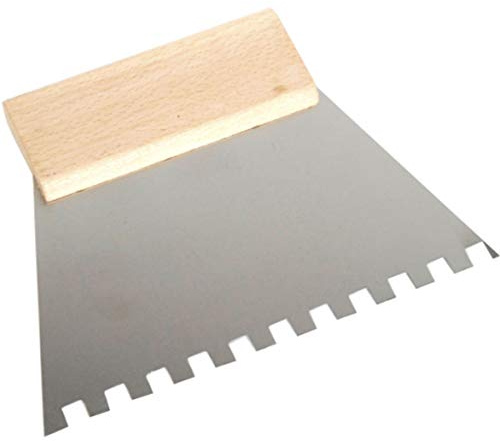 Toolty Steel Trowel, 180mm, 4x4mm Notch - Wooden Handle - for Adhesives, Mortars and Tiles - DIY - TLTY-0932