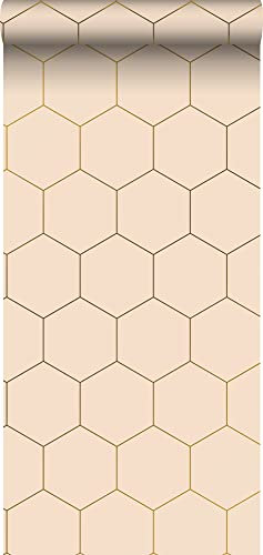 ESTAhome papier peint hexagone rose pêche clair - 139226-0,53 x 10,05 m
