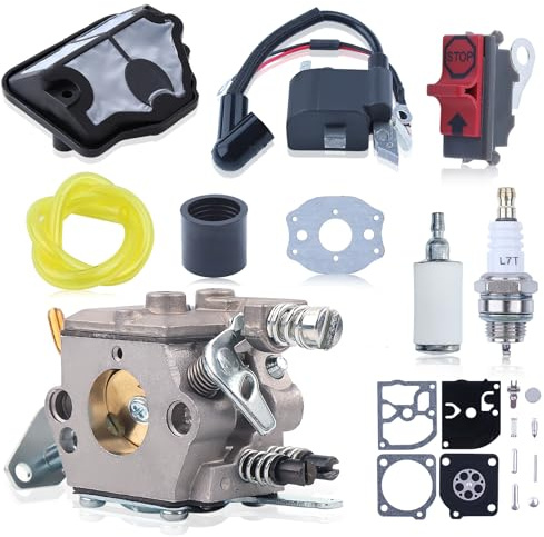 Kit Carburatore per Husqvarna 36 41 136 137 141 142, ADEFOL Carburatore con Bobina di Accensione, Linea Carburante Kit di Riparazione Filtro Carburante Motore Motosega WT-834