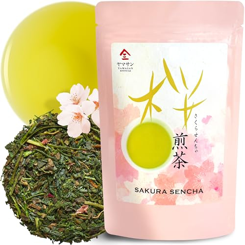YAMASAN KYOTO UJI Sakura Green Tea Sencha with Cherry Blossom Petals - Japanese Sakura Loose Leaf Green Tea (80g)