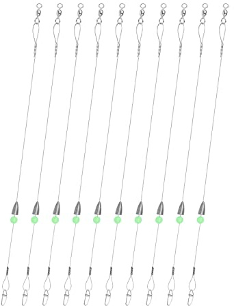 ZASIE Carolina Rigs for Fishing- Steel Fishing Leaders with Weights, Pre Rigged Carolina Rigs with Fishing Weight 1/6 oz, 10 Pcs