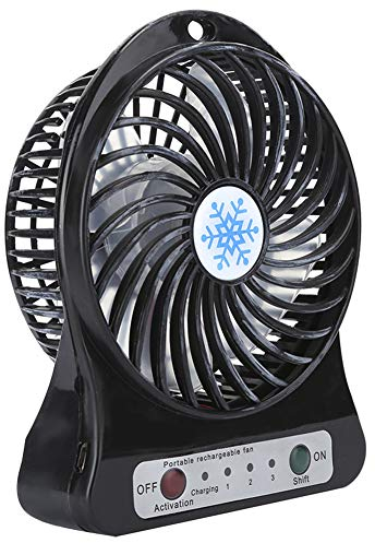 CCYLEZ Tischventilator, 3-Fach Verstellbarer Babybett Autositzventilator, Wiederaufladbarer USB Akku Luftzirkulator mit Kleinem Ventilator für Sommergeschenke(Schwarz)