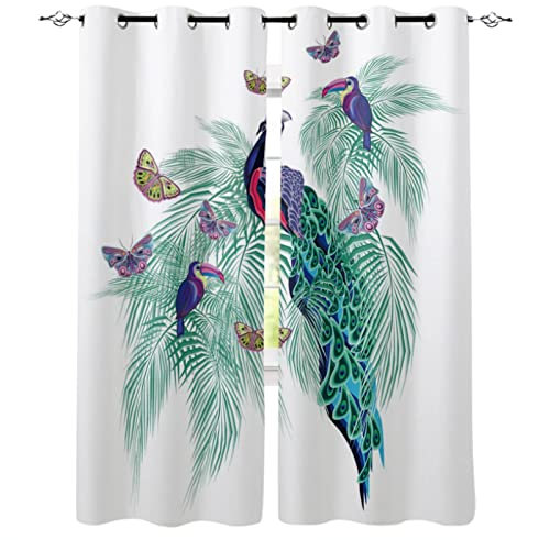 Vorhang Blickdicht Gardinen Tier Pfau Schmetterling：Gardinen mit Schlaufen Vorhänge Polyester Vorhang Wohnzimmer Schlafzimmer Küche 2Er-Set 70x160cm