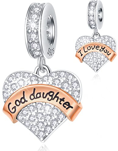 Goddaughter Charms passt Pandora Moment Armband, 925 Sterling Silber Ich liebe dich Gott Tochter Perlen, funkelnd klar CZ God Daughter Herz Anhänger, Geschenke für Weihnachten/Geburtstag