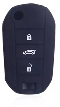 Coque de Clé Compatible avec Citroën C2, C3, C4 Aircross, C5, Cactus, Peugeot 508, 208, 308, 2008, 3008 - Silicone Doux - 3 Boutons - Porte-clés - Protection Télécommande Auto (Noir)