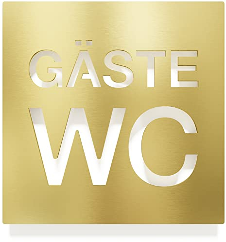 Messing WC-Schild Gäste - selbstklebend & matt gebürstet - Design Toiletten-Schild W-08-M