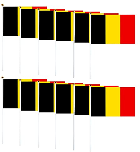 Drapeau Belgique Stick, Mini Drapeau Belgique à Main 5x8 Pouces (14 X 21 cm) - Couleur vive et résistant à la décoloration - Drapeaux à Main,10PCS