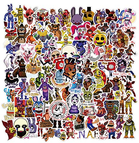 AUCEKO 100 Stück Five Nights at Freddy's Aufkleber Pack Game Sticker Set wasserdichte Vinyl Sticker für Laptop Kinder Autos Motorrad Fahrrad Skateboard Gepäck Koffer Computer Aufkleber Graffiti Decal