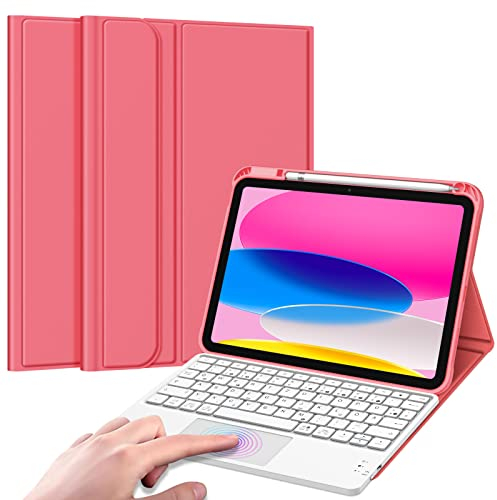 FINTIE Tastatur Hülle für iPad 11. Generation 2025 11, iPad 10. Generation 2022 10.9 Schutzhülle mit magnetisch Abnehmbarer Deutscher Tastatur und Touchpad Keyboard mit QWERTZ Layout, Pink